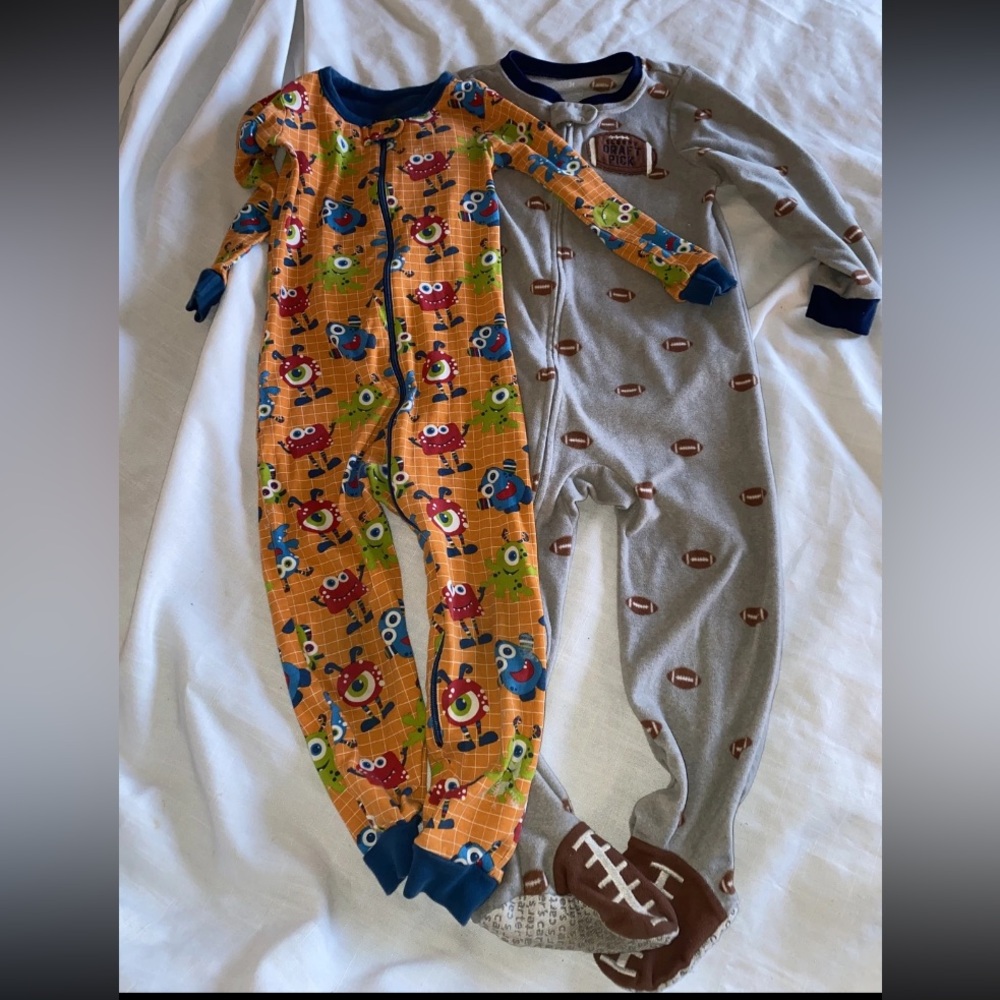 Kids One Pieces - Colorful Monster and Football Print Set 3t Pajama Lot